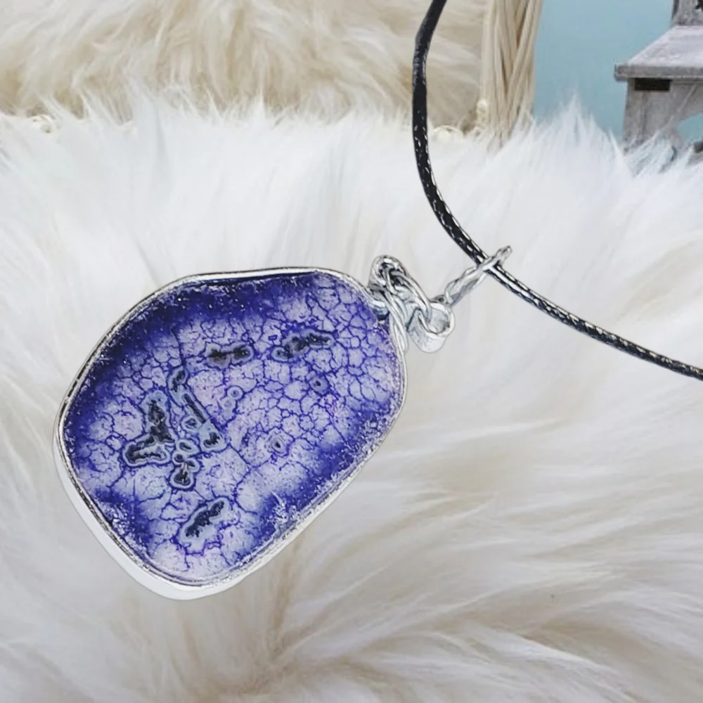 Handmade Natural Druzzy Pendant with Black Cord Necklace